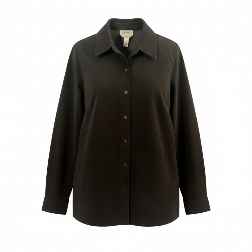 Talbots Woman’s Black Velvety Button Down Stretch Dress Shirt With Collar